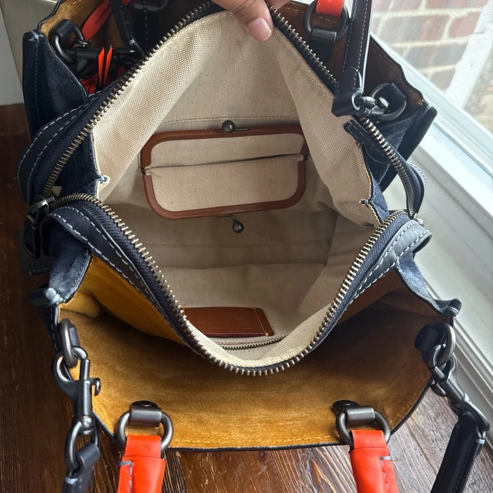 Coach Black Leather Patchwork Tote with Red Handles - Picture 6 of 8